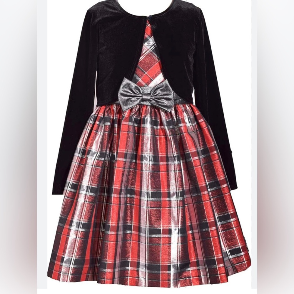 Bonnie Jean Girls Red Holiday Plaid Dress with cardigan. Only used once.